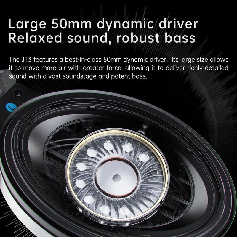 FiiO JT3 Over-Ear Open-Back Headphones, 50mm Dynamic Driver, PEK+PU Composite Diaphragm, Detachable 3.5mm Cable with Mic for Music & Gaming (Black) - Image 3