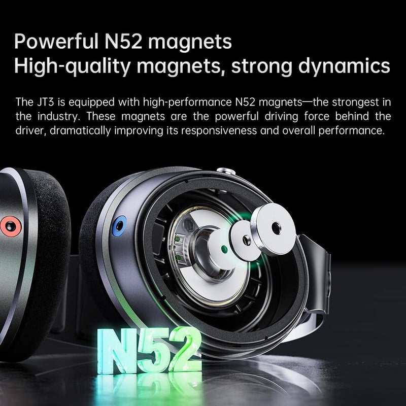 FiiO JT3 Over-Ear Open-Back Headphones, 50mm Dynamic Driver, PEK+PU Composite Diaphragm, Detachable 3.5mm Cable with Mic for Music & Gaming (Black) - Image 5