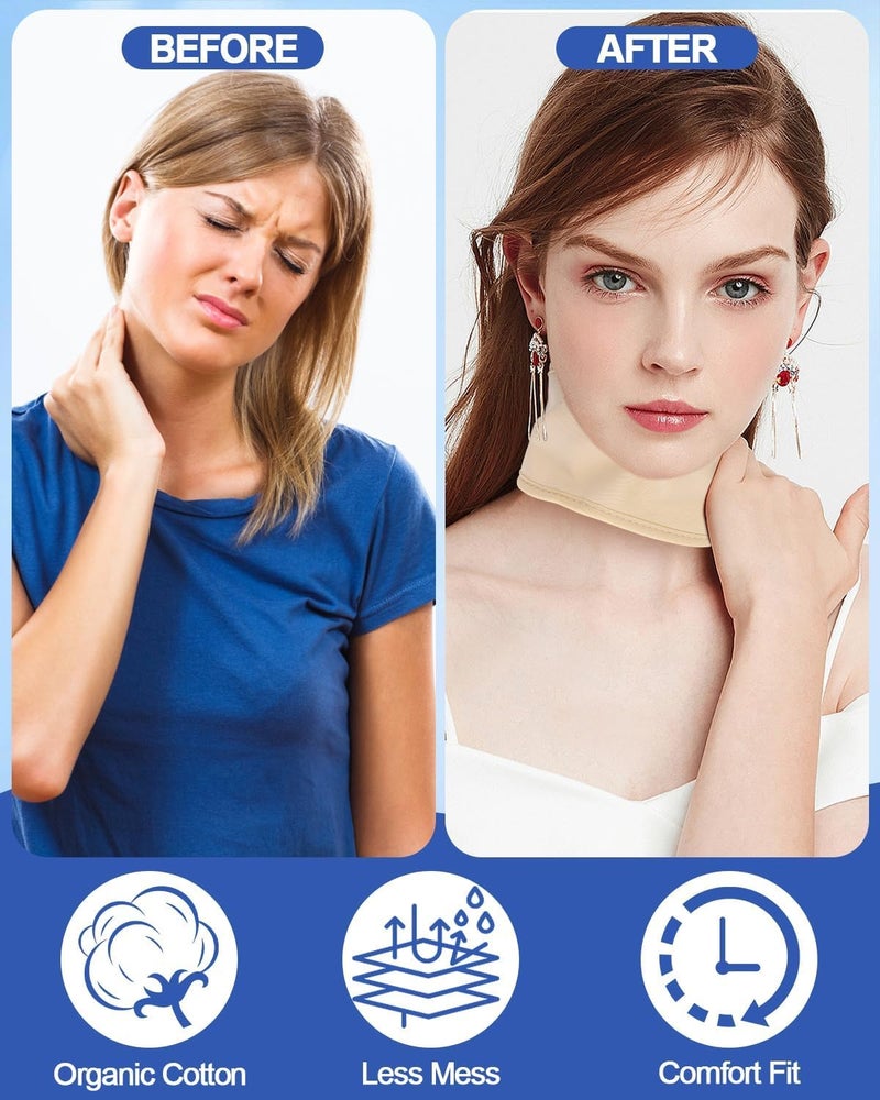 KASTWAVE 2 Pcs Thyroid Castor Oil Neck Wrap, Reusable Castor Oil Compress Pack Wrap for Thyroid Neck, Organic Cotton Flannel, Less Mess, Comfort Fit, White+Pale Khaki - Image 5
