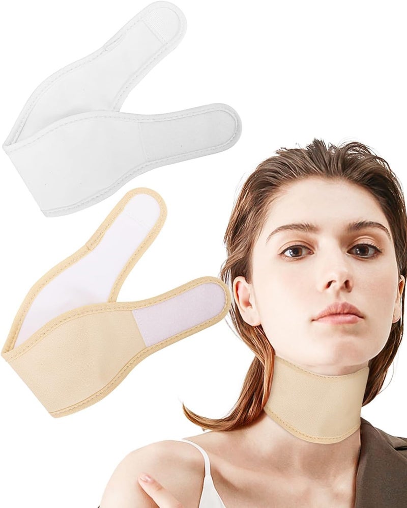 KASTWAVE 2 Pcs Thyroid Castor Oil Neck Wrap, Reusable Castor Oil Compress Pack Wrap for Thyroid Neck, Organic Cotton Flannel, Less Mess, Comfort Fit, White+Pale Khaki - Image 1