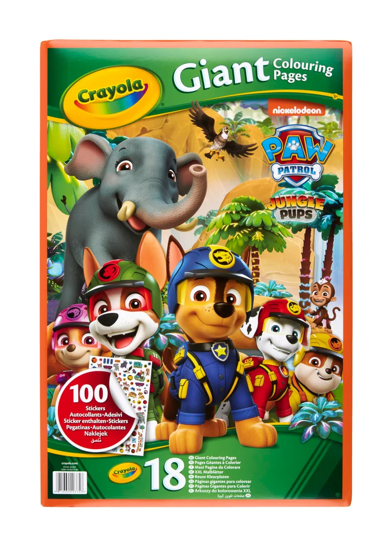 Crayola Crayola -  Giant Colouring Book - Paw Patrol Jungle Pups | 18 Pages of Paw Patrol Colouring Fun | includes 100 Stickers | Ideal for Kids Aged 3+