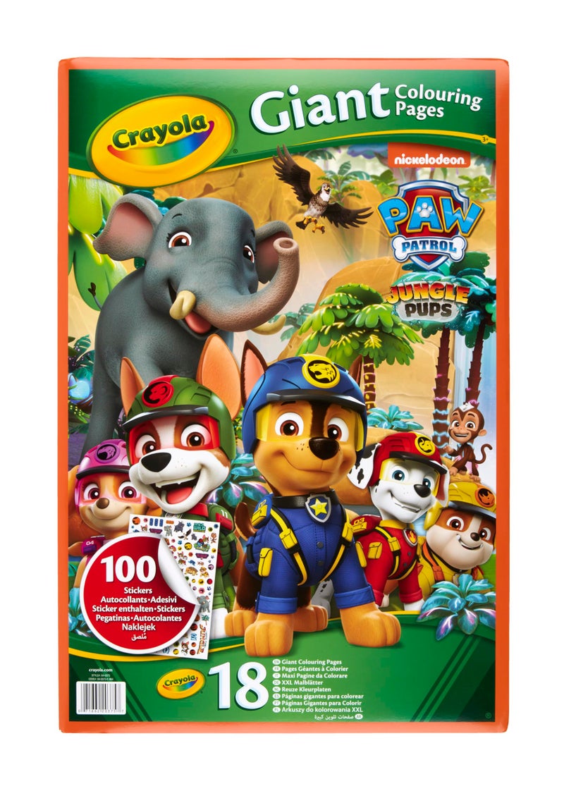 Crayola -  Giant Colouring Book - Paw Patrol Jungle Pups | 18 Pages of Paw Patrol Colouring Fun | includes 100 Stickers | Ideal for Kids Aged 3+ - Image 1