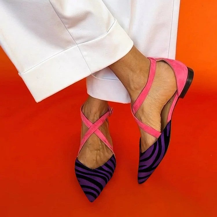 2024 Spring And Export Model Wish Pointed Toe Zebra Pattern 40-43 Cross Buckle Hollow Sandals - Image 5