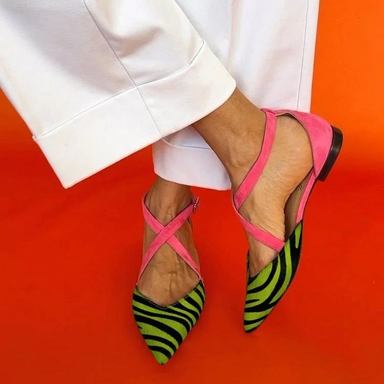 2024 Spring And Export Model Wish Pointed Toe Zebra Pattern 40-43 Cross Buckle Hollow Sandals - Image 2