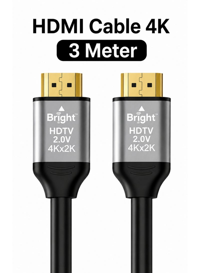 برايت كابل HDMI عالي السرعة بدقة 4K بطول 3 أمتار - يدعم معدل تحديث 60 هرتز | HDR | ARC | نطاق ترددي 18 جيجابت في الثانية | قناة إرجاع الصوت | إيثرنت - Image 1
