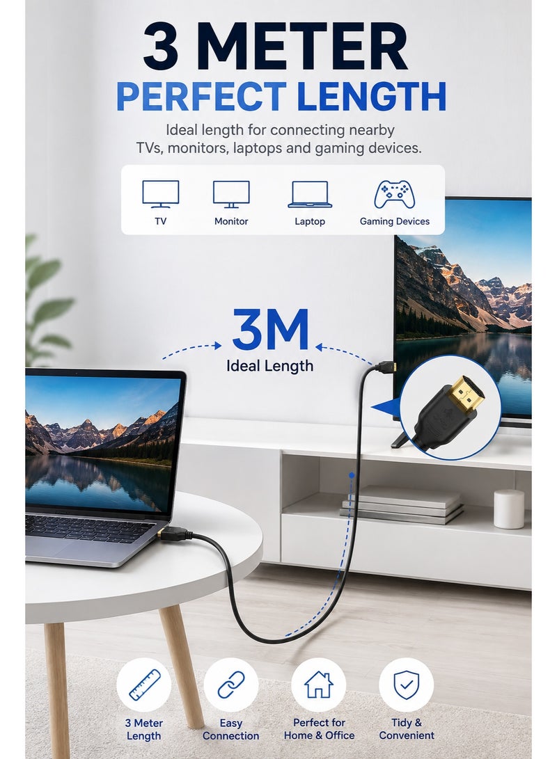 برايت كابل HDMI عالي السرعة بدقة 4K بطول 3 أمتار - يدعم معدل تحديث 60 هرتز | HDR | ARC | نطاق ترددي 18 جيجابت في الثانية | قناة إرجاع الصوت | إيثرنت - Image 2