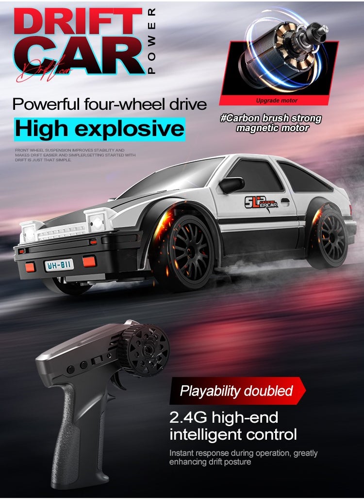 Harvestoy Harvestoy RC Drifting Car, 1:24 Scale, 4WD, High Speed ​​Remote Control Car, Truck with LED Light, Two Batteries, Drift Tires, Racing Sports Toy Car, Suitable for Adults, Boys and Girls, Children  - Image 5
