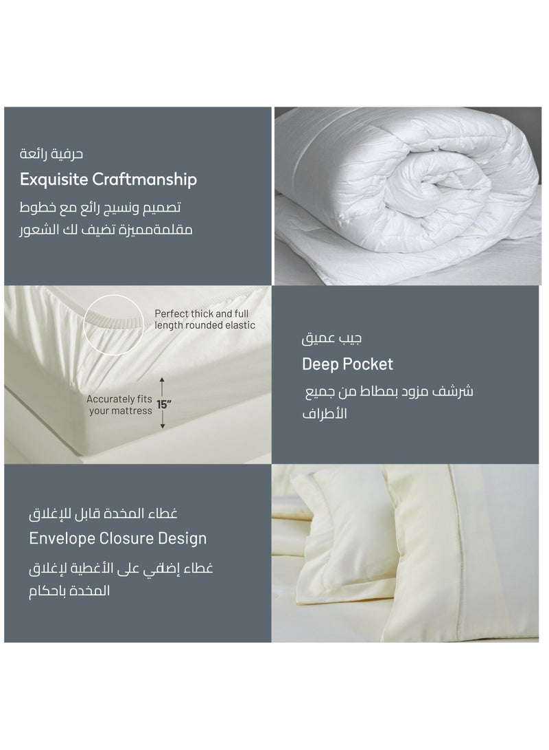 Donetella Comforter Set 7-Pieces Double Size Hotel Style All Season Cotton Rich Bedding Set With Removable Cover And Down Alternative Filling, Cream  - Image 5