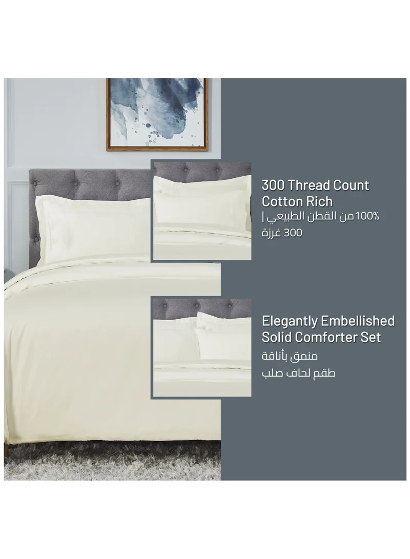 Donetella Comforter Set 7-Pieces Double Size Hotel Style All Season Cotton Rich Bedding Set With Removable Cover And Down Alternative Filling, Cream