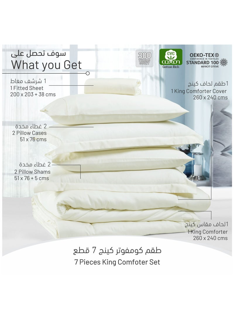 Donetella Comforter Set 7-Pieces Double Size Hotel Style All Season Cotton Rich Bedding Set With Removable Cover And Down Alternative Filling, Cream  - Image 3