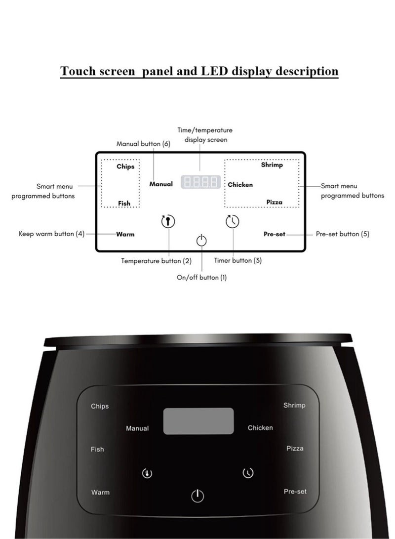 Air Fryer, 4-in-1 Pro Air Fry, Roast, Reheat, Dehydrate ,60 Mins Timer, Oil-free Cooking Fry, Non-Stick Basket, Overheat protection, Cool touch handle, 6L ,2400W, Black - Image 5