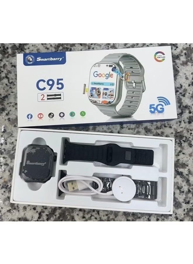 سمارت باري ساعة سمارت باري C95 ألترا الذكية بنظام أندرويد، مزودة بشريحة SIM وذاكرة وصول عشوائي 6 جيجابايت وذاكرة تخزين داخلية 64 جيجابايت وكاميرا دوارة وحزامين أسودين - Image 3