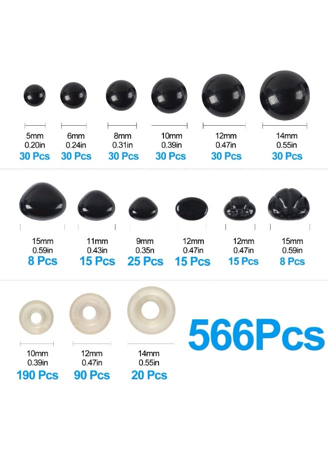 Chabeia 566PCS Safety Eyes and Noses for Amigurumi, Stuffed Crochet Eyes with Washers, Craft Doll Eyes and Nose for Teddy Bear, Crochet Toy, Stuffed Doll and Plush Animal (Various Sizes) - Image 4
