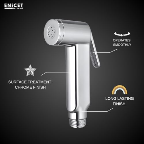 ENICET ABS Health Faucet Gun for Toilet, Chrome Finish, Without Hose, Splash Free Design, Smooth Lever, Jet Spray, Bidet Spray for Toilet, Bathroom Accessories (HELFO Gun) - Image 2