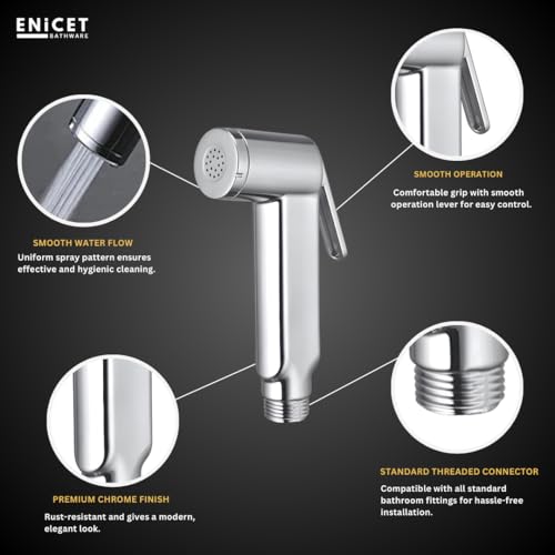 ENICET ABS Health Faucet Gun for Toilet, Chrome Finish, Without Hose, Splash Free Design, Smooth Lever, Jet Spray, Bidet Spray for Toilet, Bathroom Accessories (HELFO Gun) - Image 5
