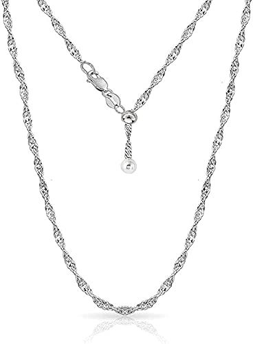 Savlano 925 Sterling Silver Italian Solid 1.5MM Singapore Twist Adjustable Bolo 14-24 Inch Chain Necklace For Women - Made in Italy Comes With a Gift Box (White) - Image 1
