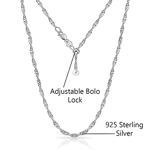 Savlano 925 Sterling Silver Italian Solid 1.5MM Singapore Twist Adjustable Bolo 14-24 Inch Chain Necklace For Women - Made in Italy Comes With a Gift Box (White) - Image 2