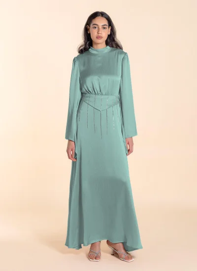 SHAPES DETAILED SATIN MAXI DRESS