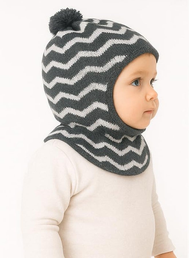 MIKONIKO Woolen Monkey Beanie Cap for Babies - Soft & Warm Winter Cap for Baby Boys & Girls Black (1-2 Years) - Image 3