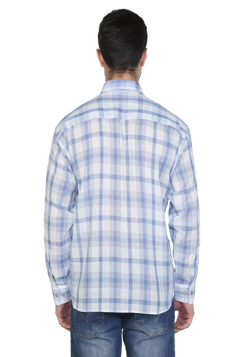 Eliş Şile Bezi Long Sleeve Şile Cloth Single Pocket Men's Shirt Blue White Check 3017