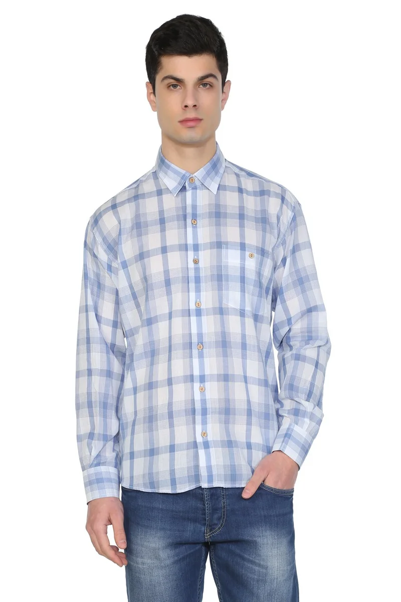 Eliş Şile Bezi Long Sleeve Şile Cloth Single Pocket Men's Shirt Blue White Check 3017
