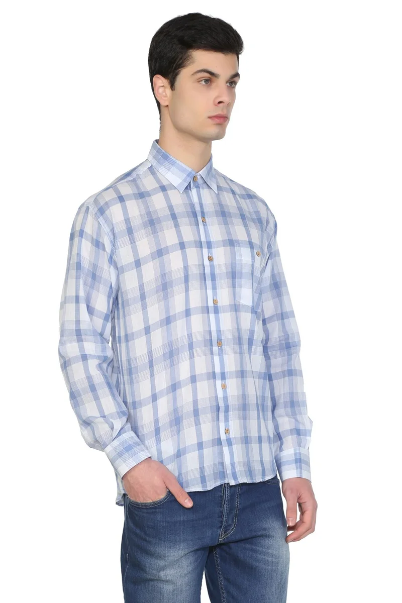 Eliş Şile Bezi Long Sleeve Şile Cloth Single Pocket Men's Shirt Blue White Check 3017