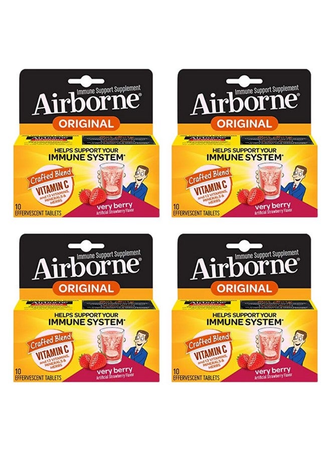 Airborne Very Berry Effervescent Tablets, 10 count - 1000mg of Vitamin C - Immune Support Supplement (Pack of 4) - Image 1