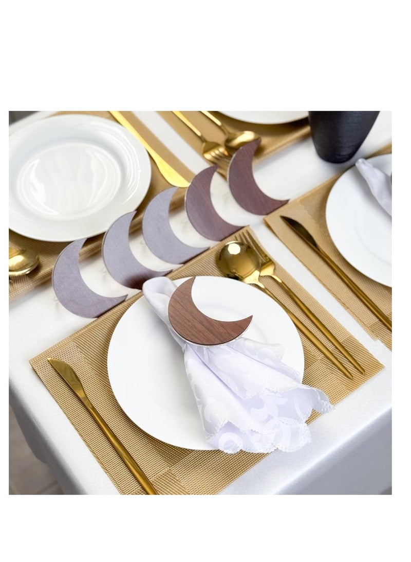 Story Of Candle Ramadan, 6 napkin and tablecloth holders bearing the Ramadan crescent, Brown - Image 1