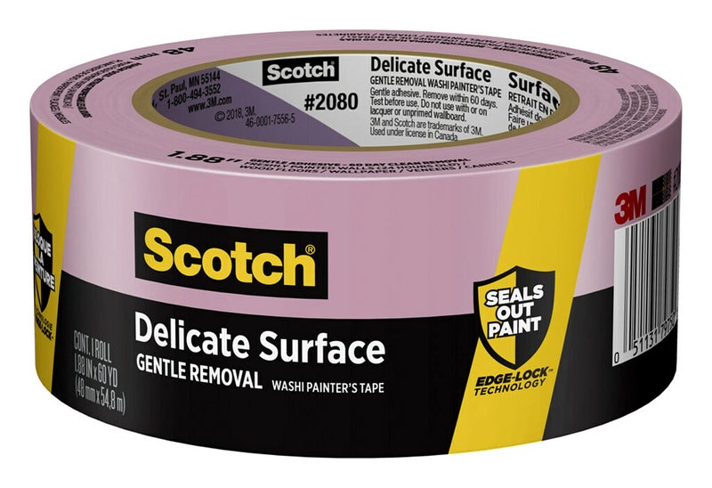 Scotch Delicate Surfaces Painters Tape, 1.88 in x 60 yd, Damage-Free Painting Prep, Protect Delicate Surfaces, UV & Sunlight Resistant, Solvent-Free Adhesive, Indoor Masking Tape, 1 Roll (2080-48EC) - Image 1