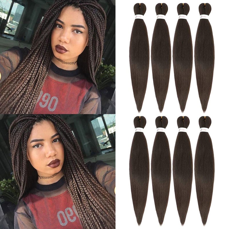 Prestretched Braiding Hair for Women Box Braids 8 Packs 26 inch Dark Brown Braiding Hair Pre Stretched Synthetic Crochet Hair Extensions Hot Water Setting Yaki Texture Knotless Braid 4