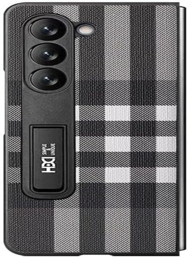 Next Next Store Luxury Stylish Leather Case Cover With Unique Design Compatible with Samsung Galaxy Z Fold 5, Full Body Protection for Your Phone from Scratches, Built-in Kickstand Cover (Black)