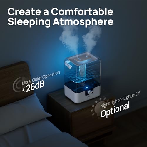 CHIVALZ Humidifiers for Bedroom Large Room, 6L Cool Mist Top Fill Humidifier with Essential Oil Diffuser, 26dB Quiet Ultrasonic Humidifier for Baby Nursery Plants, 50H Runtime Night Light 1 Pack White - Image 4