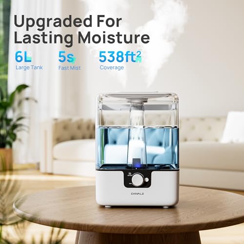 CHIVALZ Humidifiers for Bedroom Large Room, 6L Cool Mist Top Fill Humidifier with Essential Oil Diffuser, 26dB Quiet Ultrasonic Humidifier for Baby Nursery Plants, 50H Runtime Night Light 1 Pack White - Image 2