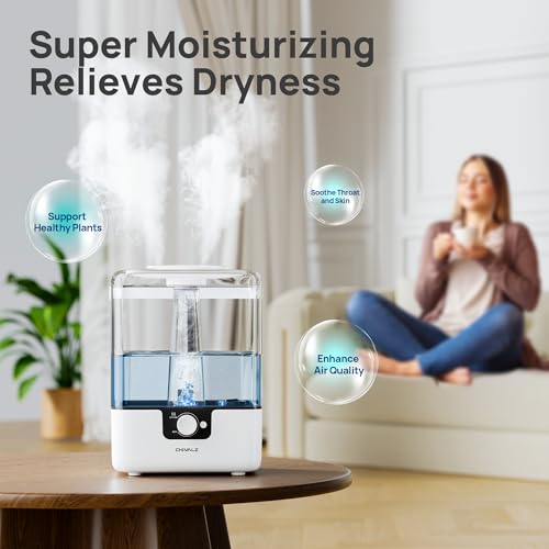 CHIVALZ Humidifiers for Bedroom Large Room, 6L Cool Mist Top Fill Humidifier with Essential Oil Diffuser, 26dB Quiet Ultrasonic Humidifier for Baby Nursery Plants, 50H Runtime Night Light 1 Pack White - Image 3