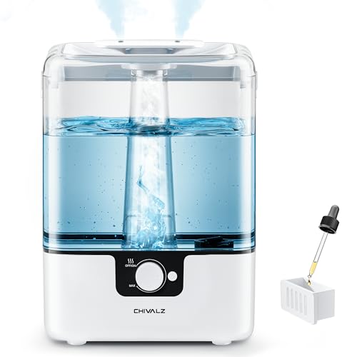 CHIVALZ Humidifiers for Bedroom Large Room, 6L Cool Mist Top Fill Humidifier with Essential Oil Diffuser, 26dB Quiet Ultrasonic Humidifier for Baby Nursery Plants, 50H Runtime Night Light 1 Pack White - Image 1