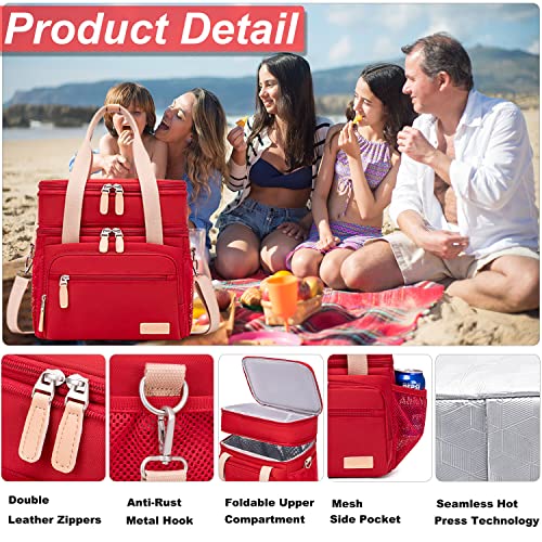 Weitars Lunch Bag for Women, Loncheras Para Mujer Waterproof Reusable Large Dual Compartment Lunch Box Wide-Open Cooler Tote Bag For Nurse Office Working Picnic Hiking (15L) (Red) - Image 5