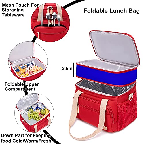 Weitars Lunch Bag for Women, Loncheras Para Mujer Waterproof Reusable Large Dual Compartment Lunch Box Wide-Open Cooler Tote Bag For Nurse Office Working Picnic Hiking (15L) (Red) - Image 4