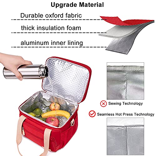 Weitars Lunch Bag for Women, Loncheras Para Mujer Waterproof Reusable Large Dual Compartment Lunch Box Wide-Open Cooler Tote Bag For Nurse Office Working Picnic Hiking (15L) (Red) - Image 2