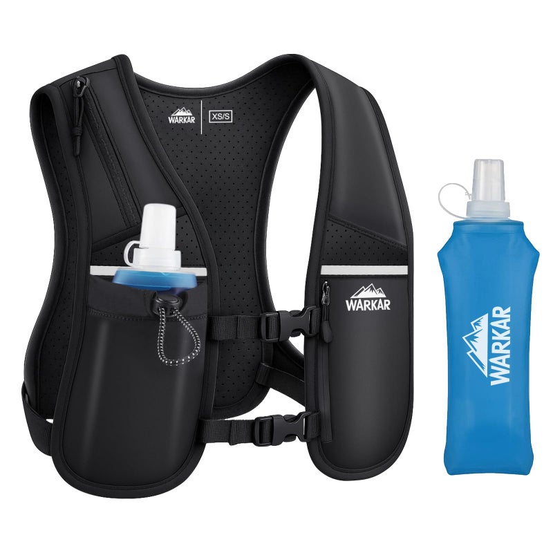 WARKAR Running Vest, Hydration Backpack with 500ml Water Bladder Adjustable Chest Straps Reflective Strip Design Lightweight Breathable Great for Women Men Run/Hiking/Cycling/Climbing (Black, X-Small-Small) - Image 1