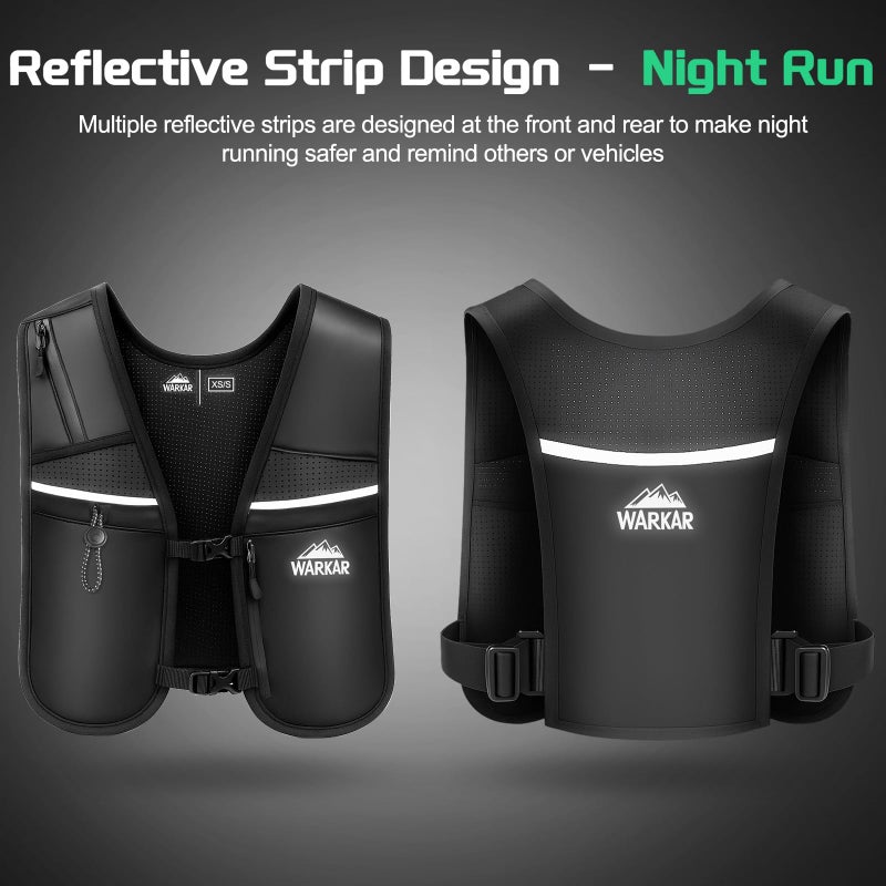 WARKAR Running Vest, Hydration Backpack with 500ml Water Bladder Adjustable Chest Straps Reflective Strip Design Lightweight Breathable Great for Women Men Run/Hiking/Cycling/Climbing (Black, X-Small-Small) - Image 5