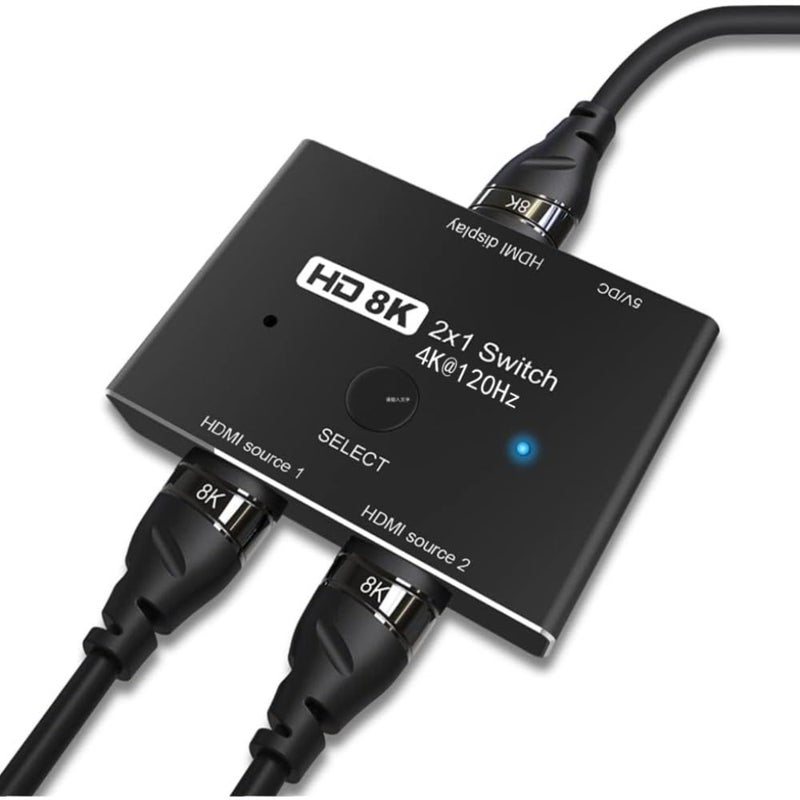 CABLEDECONN HDMI 2.1 Ultra HD 8K High Speed 48Gbps Directional Switch Adapter 2in 1out 8K@60Hz 4K@120Hz Converter Compatible with XBOX PS5 Projectors Monitors - Image 1