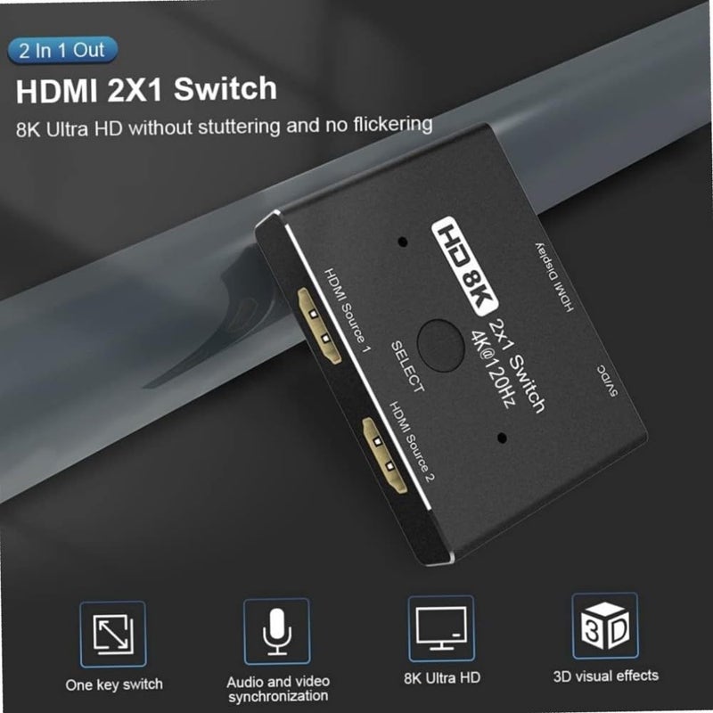 CABLEDECONN HDMI 2.1 Ultra HD 8K High Speed 48Gbps Directional Switch Adapter 2in 1out 8K@60Hz 4K@120Hz Converter Compatible with XBOX PS5 Projectors Monitors - Image 2