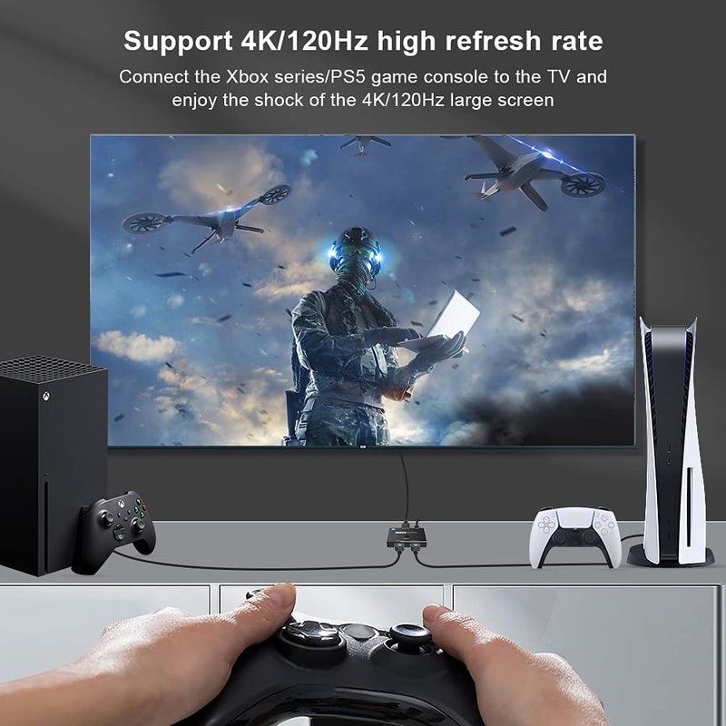 CABLEDECONN HDMI 2.1 Ultra HD 8K High Speed 48Gbps Directional Switch Adapter 2in 1out 8K@60Hz 4K@120Hz Converter Compatible with XBOX PS5 Projectors Monitors - Image 4