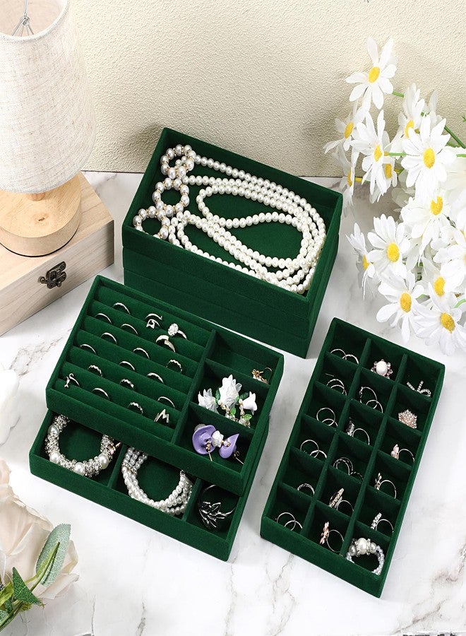 Dimeho Set of 8 Stackable Jewelry Trays Velvet Jewelry Organizer Display Case Storage Drawer Inserts Jewlery Container for Necklace Bracelet Rings Watch Earrings (Green) - Image 2