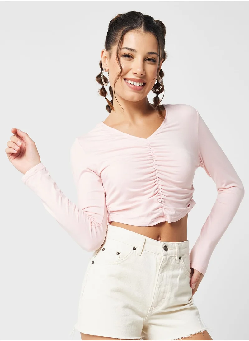 Ginger Ruched Detail Long Sleeves Top