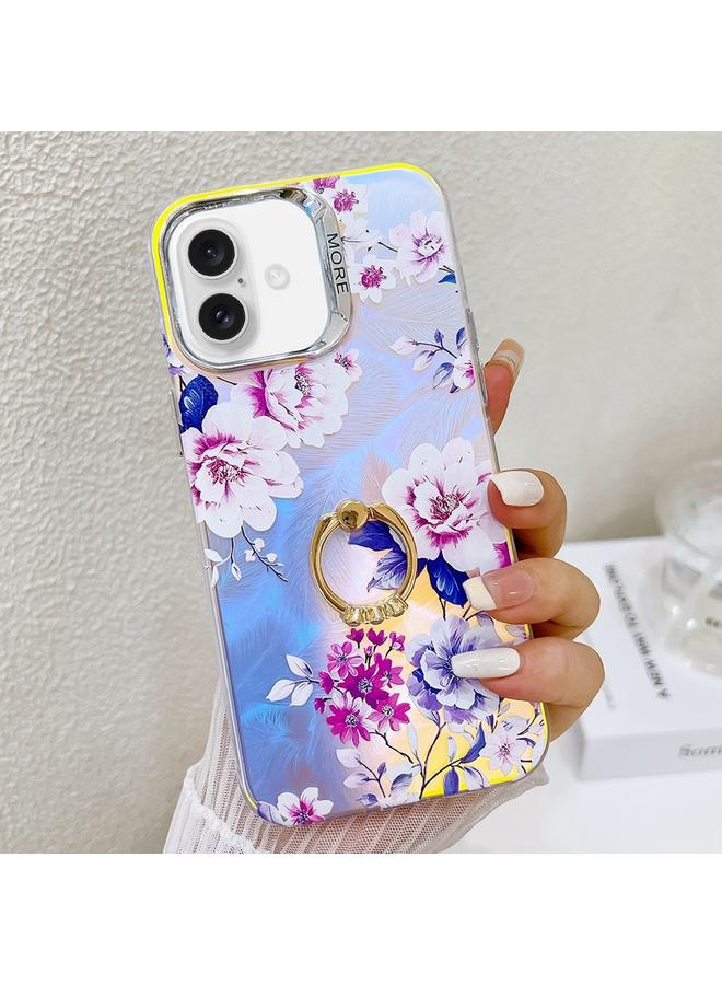 erorex Case For iPhone 16 Plus Electroplating Laser Flower Ring Holder TPU Phone Case - Image 1