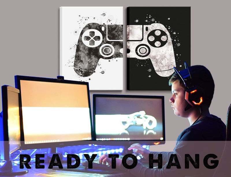 AKOTAC Framed Gaming Room Decor Video Game Themed Wall Art Canvas Framed Black and White Posters Prints Paintings Pictures for Kids Teen Art Gamer Print Poster Boys Decoration Playroom Boy Bedroom Home… - Image 5