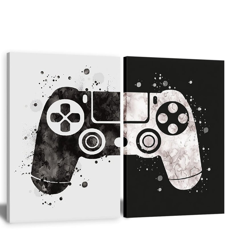 AKOTAC Framed Gaming Room Decor Video Game Themed Wall Art Canvas Framed Black and White Posters Prints Paintings Pictures for Kids Teen Art Gamer Print Poster Boys Decoration Playroom Boy Bedroom Home… - Image 1