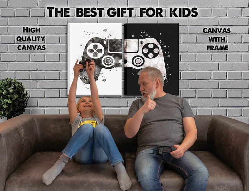 AKOTAC Framed Gaming Room Decor Video Game Themed Wall Art Canvas Framed Black and White Posters Prints Paintings Pictures for Kids Teen Art Gamer Print Poster Boys Decoration Playroom Boy Bedroom Home… - Image 3