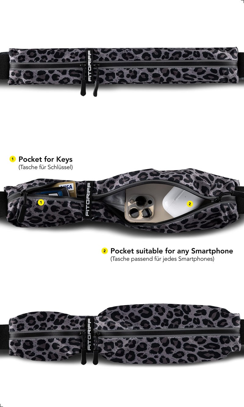 FitgriffÂ® Running Belt for Men & Women - Secure Jogging Pouch for Phone, Keys & Essentials - For All Cell Phones (Leopard, 33.5" - 47.5" Waist Size) - Image 2